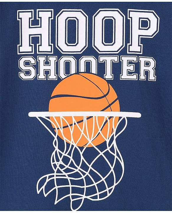 Pine Kids Cotton Knit Half Sleeves T-Shirt With Hoop Shooter Text Print - Blue