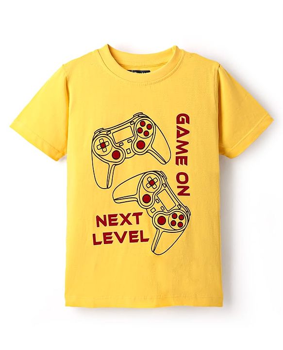 Pine Kids Cotton Knit Half Sleeves T-Shirt With Game On Text Print - Yellow