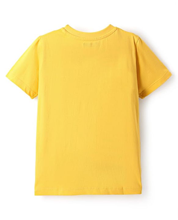 Pine Kids Cotton Knit Half Sleeves T-Shirt With Game On Text Print - Yellow
