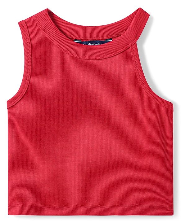 Pine Kids Cotton Knit Sleeveless Solid Color Ribbed Top - Red