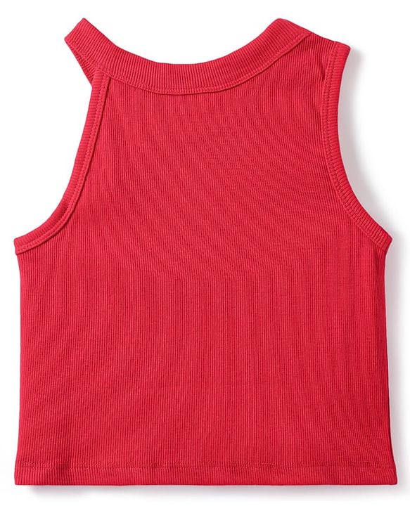 Pine Kids Cotton Knit Sleeveless Solid Color Ribbed Top - Red