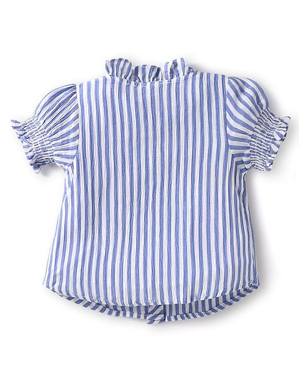 Babyhug Oxford Woven Half Puffed Sleeves Striped Top with Denim Jeans - Light Blue