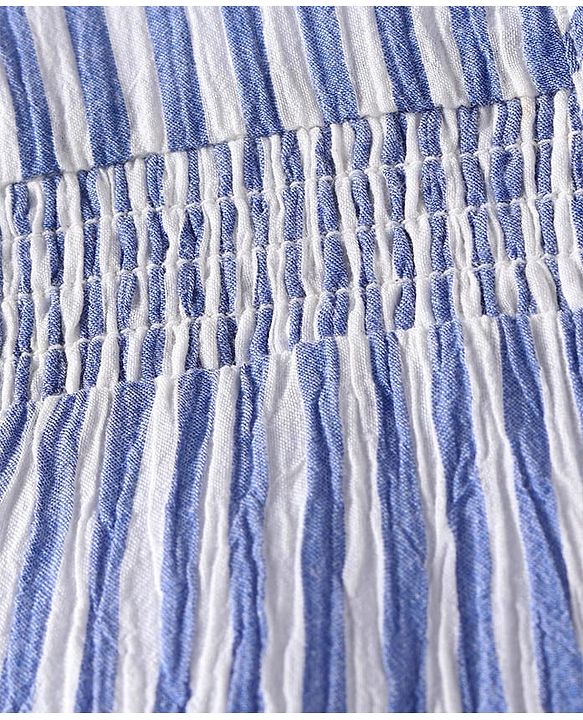 Babyhug Oxford Woven Half Puffed Sleeves Striped Top with Denim Jeans - Light Blue
