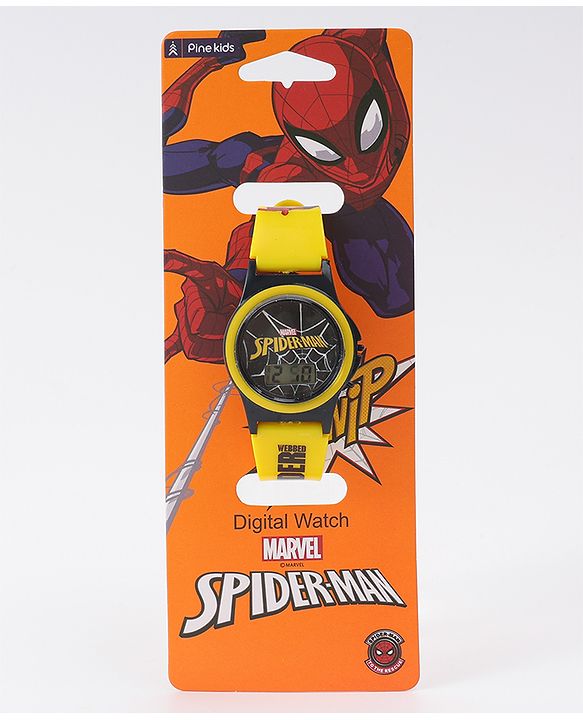 Pine Kids Marvel Digital Watch with Spiderman Print - Yellow  & Black