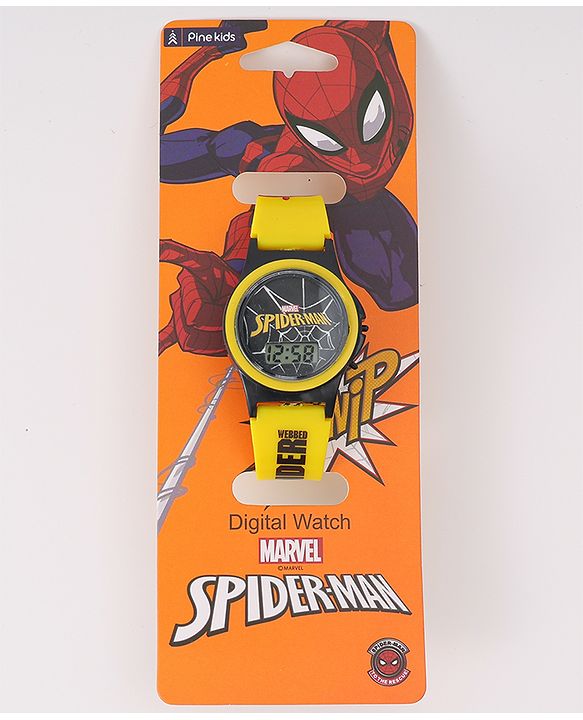 Pine Kids Marvel Digital Watch with Spiderman Print - Yellow  & Black
