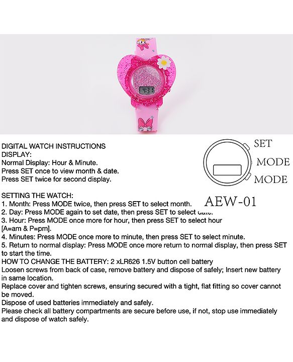 Babyhug Digital Watch Heart Shaped with Daisy Duck Print - Pink