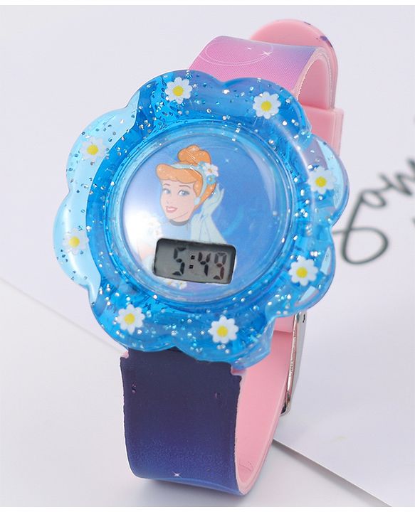 Babyhug Digital Watch with Cinderella Print - Light Blue