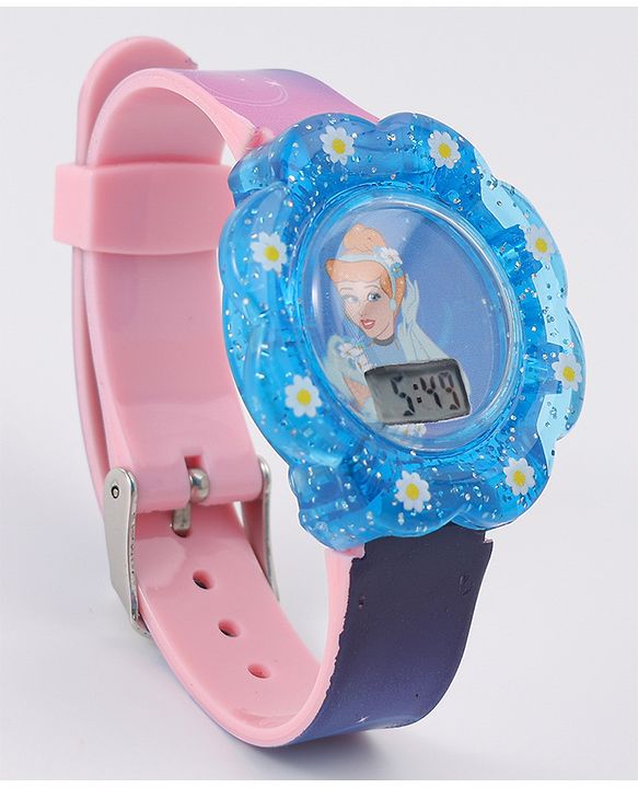 Babyhug Digital Watch with Cinderella Print - Light Blue