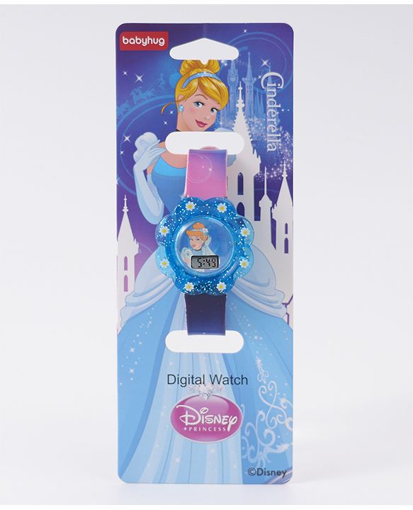 Babyhug Digital Watch with Cinderella Print - Light Blue