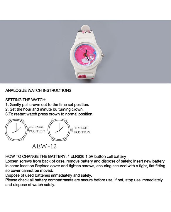 Babyhug Analog Watch with Minnie Mouse Print - Pink & White