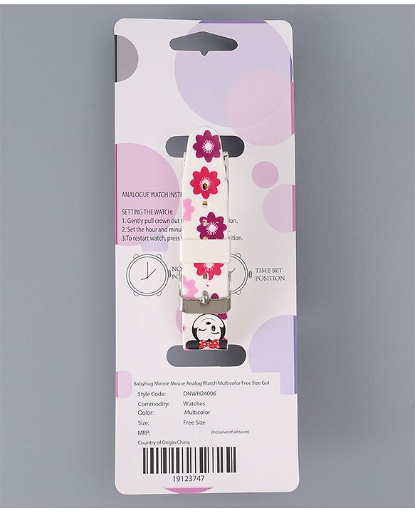 Babyhug Analog Watch with Minnie Mouse Print - Pink & White