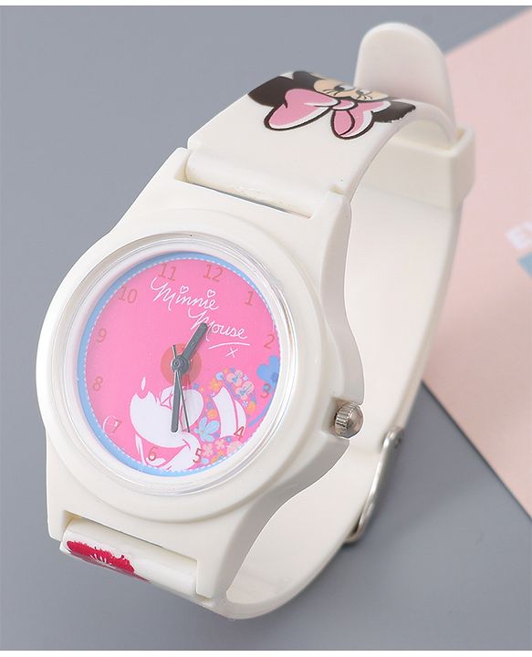 Babyhug Analog Watch with Minnie Mouse Print - Pink & White