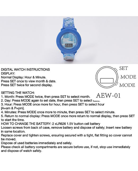 Babyhug Digital Watch with Elsa Print - Blue