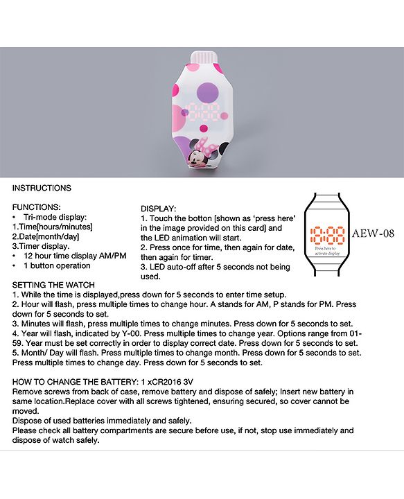 Babyhug Digital Watch with Minnie Mouse Print - Multicolor
