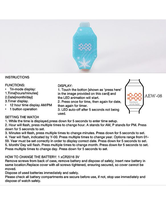 Babyhug Digital Watch with Disney Frozen Print - Light Blue