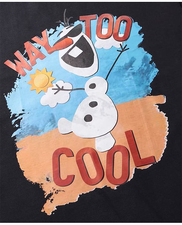 Pine Kids Disney Single Jersey Knit Drop Shoulder Oversized T-Shirt With Olaf Graphics - Black