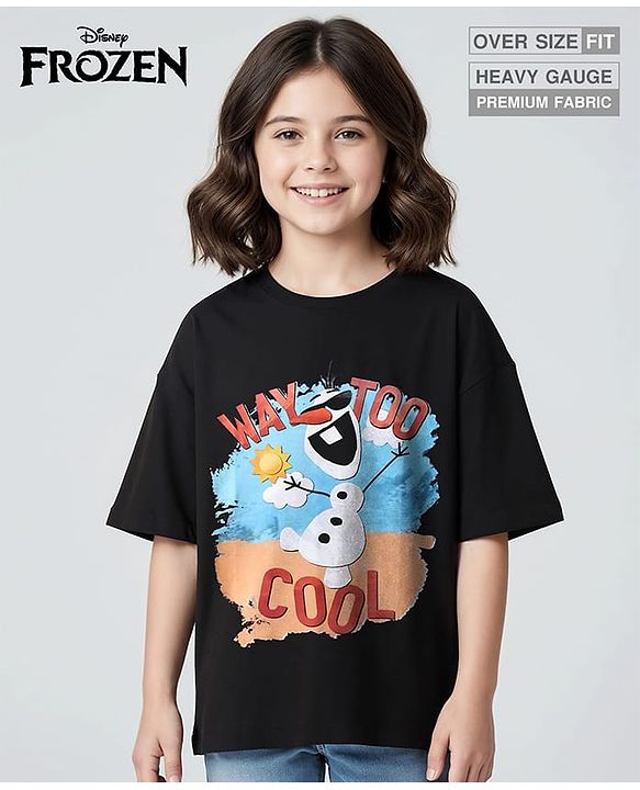 Pine Kids Disney Single Jersey Knit Drop Shoulder Oversized T-Shirt With Olaf Graphics - Black