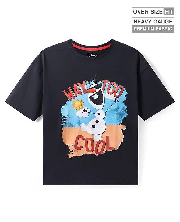 Pine Kids Disney Single Jersey Knit Drop Shoulder Oversized T-Shirt With Olaf Graphics - Black