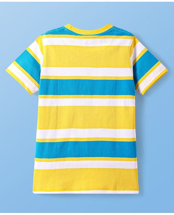 Pine Kids Cotton Knit Half Sleeves Striped T-Shirt - Yellow & Blue