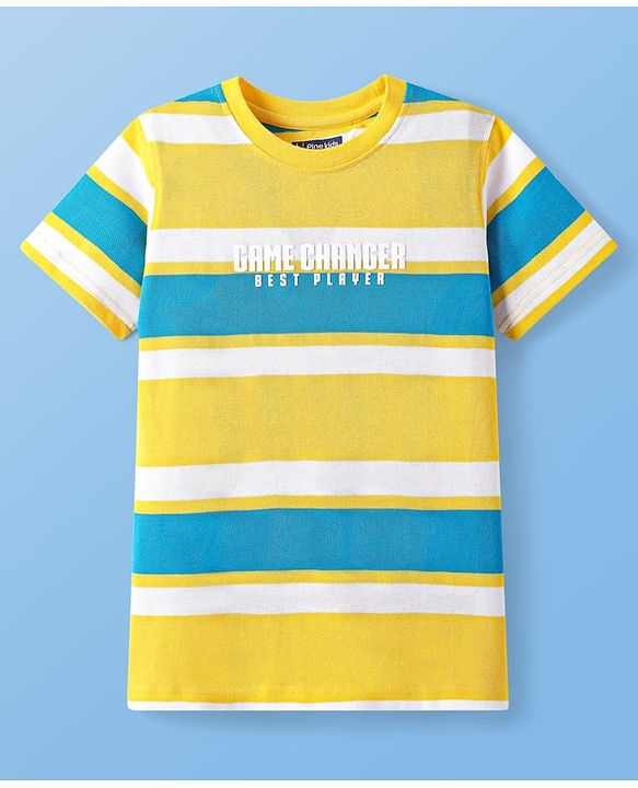 Pine Kids Cotton Knit Half Sleeves Striped T-Shirt - Yellow & Blue