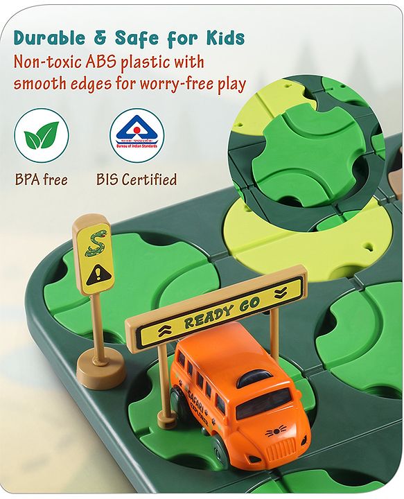 Babyhug Premium DIY Jungle Maze Track Set With 41 Pieces Interactive | Customizable | Jungle Maze Game - Green