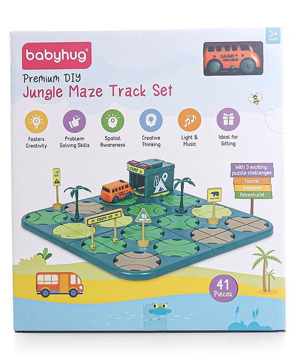 Babyhug Premium DIY Jungle Maze Track Set With 41 Pieces Interactive | Customizable | Jungle Maze Game - Green