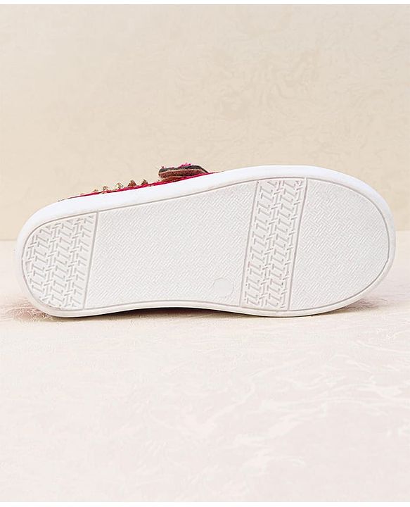 Pine Kids Velcro Closure Ethnic Shoes with Floral Sequin Detailing - Pink