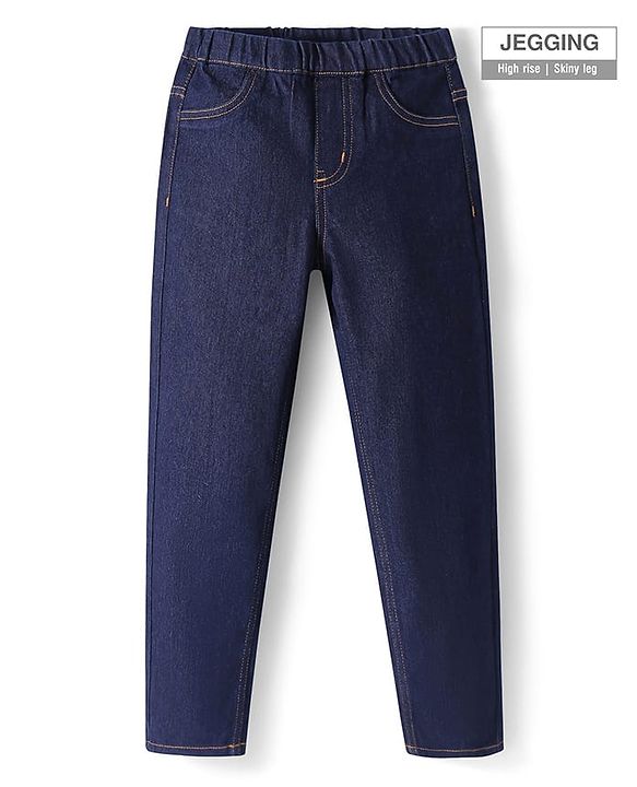 Pine Kids Woven Ankle Length Washed Denim Jeggings - Navy Blue