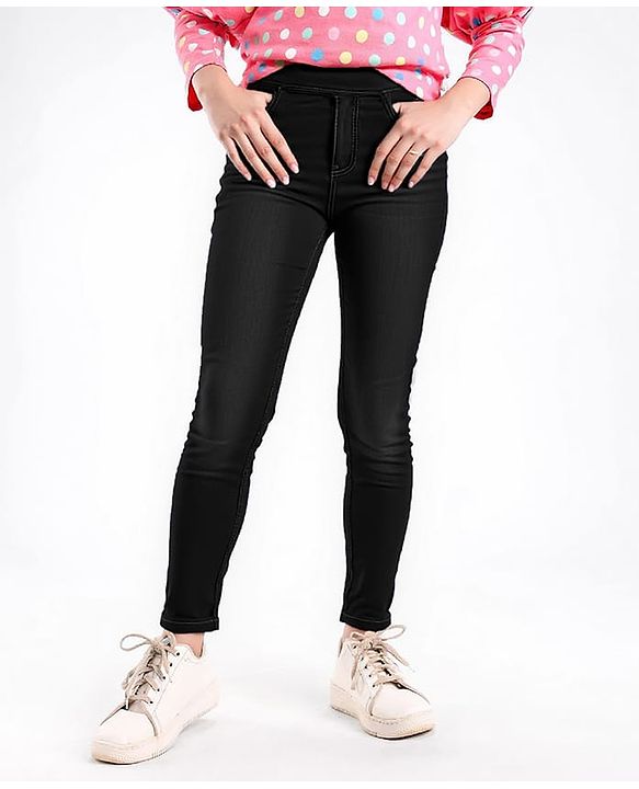 Pine Kids Woven Ankle Length Washed Denim Jeggings - Navy Blue