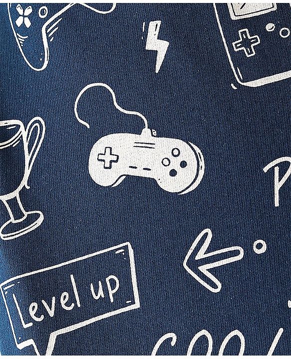 Pine Kids Above Knee Length Shorts With Gaming Print - Navy Blue