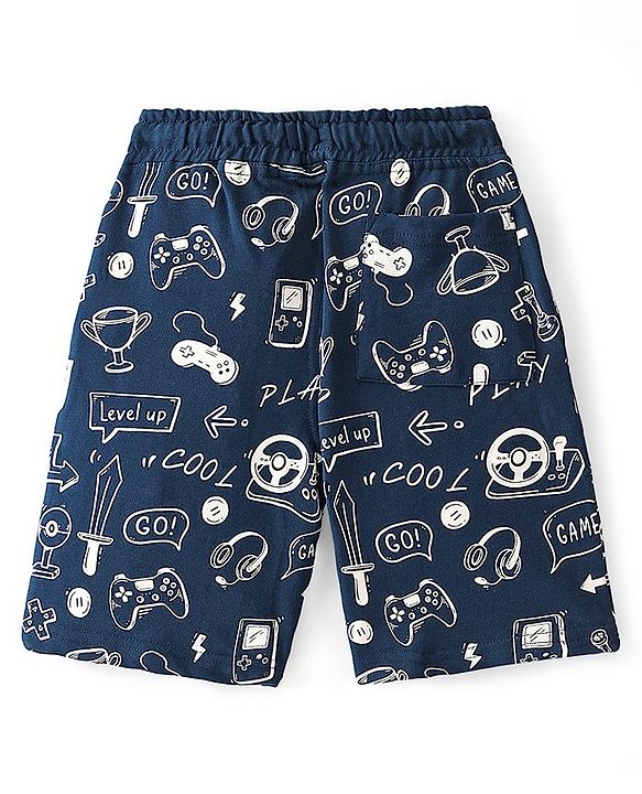 Pine Kids Above Knee Length Shorts With Gaming Print - Navy Blue