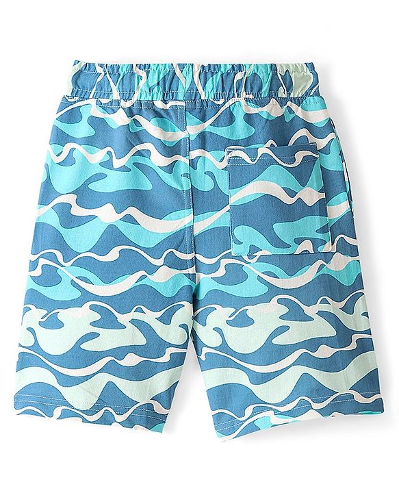 Pine Kids Above Knee Length Shorts With Sea Waves Print - Blue