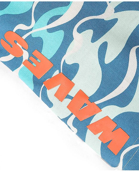 Pine Kids Above Knee Length Shorts With Sea Waves Print - Blue