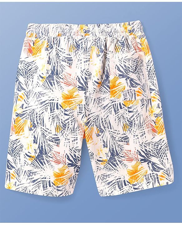 Pine Kids Above Knee Length Shorts With Leafy Print - Off White