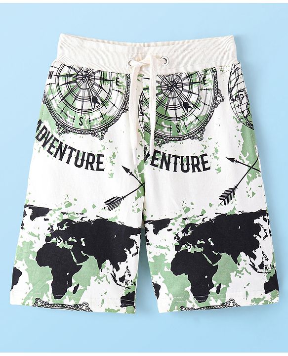 Pine Kids Above Knee Length Shorts With Map Print - White
