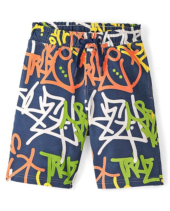 Pine Kids Above Knee Length Printed Shorts - Navy Blue