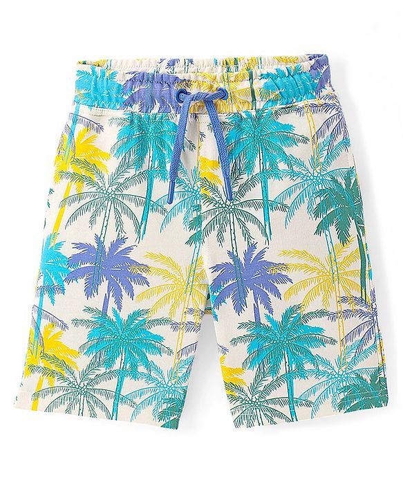 Pine Kids Above Knee Length Shorts With Tree Print - Off White
