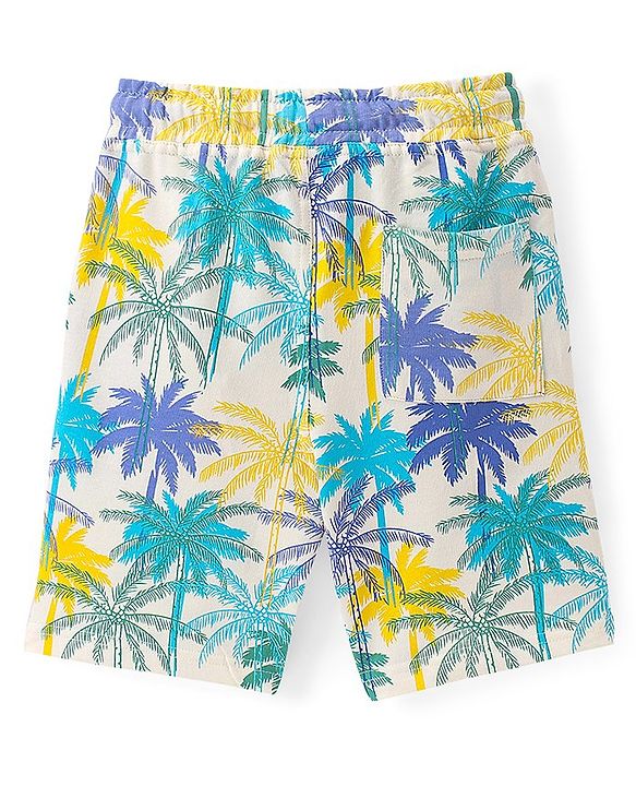 Pine Kids Above Knee Length Shorts With Tree Print - Off White