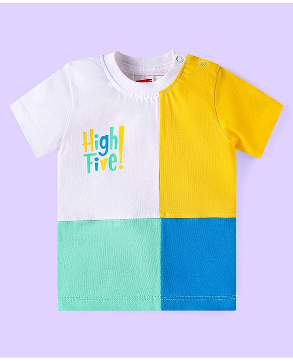 Babyhug Cotton Knit Half Sleeves T-Shirts with Cut & Sew Stripes & Text Print Pack of 3 - White