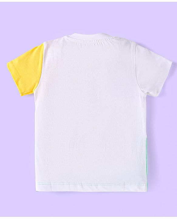 Babyhug Cotton Knit Half Sleeves T-Shirts with Cut & Sew Stripes & Text Print Pack of 3 - White
