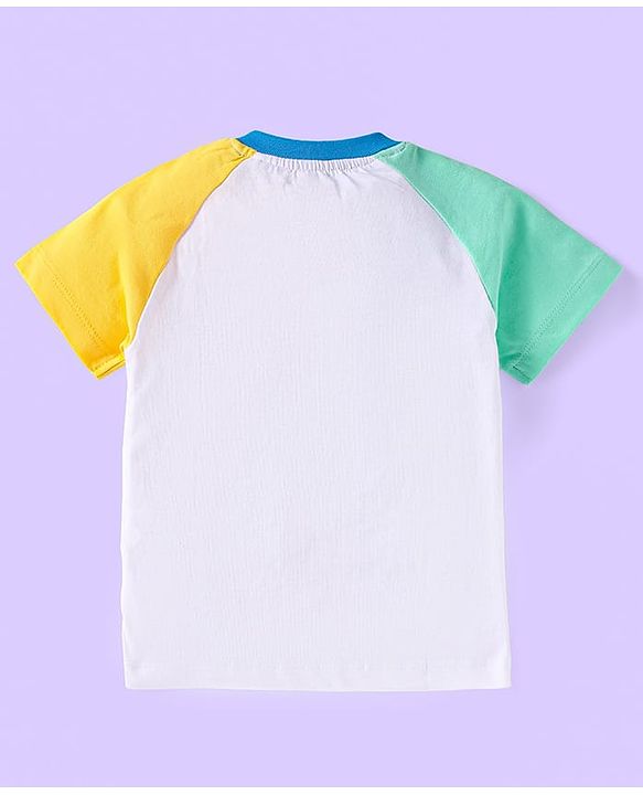 Babyhug Cotton Knit Half Sleeves T-Shirts with Cut & Sew Stripes & Text Print Pack of 3 - White