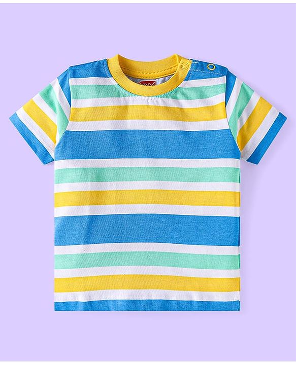 Babyhug Cotton Knit Half Sleeves T-Shirts with Cut & Sew Stripes & Text Print Pack of 3 - White