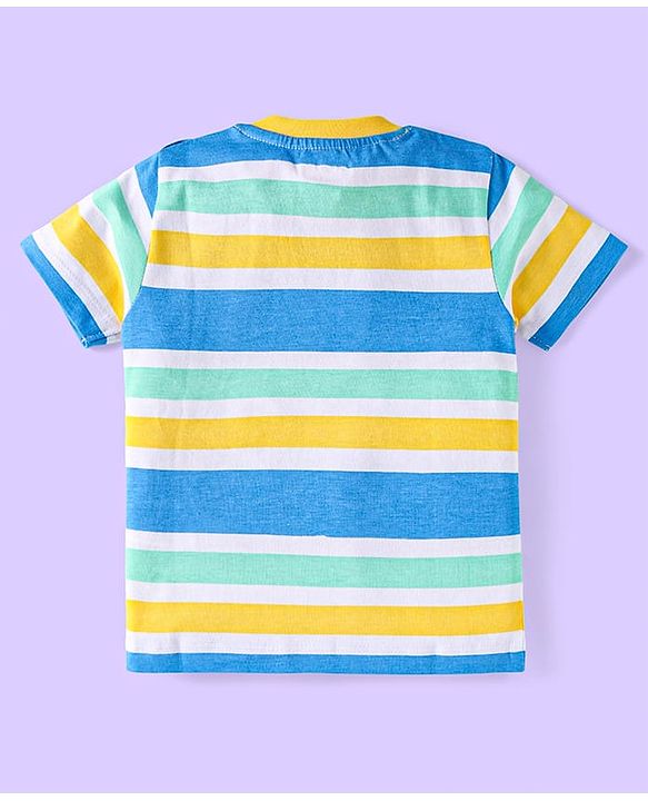 Babyhug Cotton Knit Half Sleeves T-Shirts with Cut & Sew Stripes & Text Print Pack of 3 - White