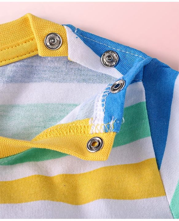 Babyhug Cotton Knit Half Sleeves T-Shirts with Cut & Sew Stripes & Text Print Pack of 3 - White