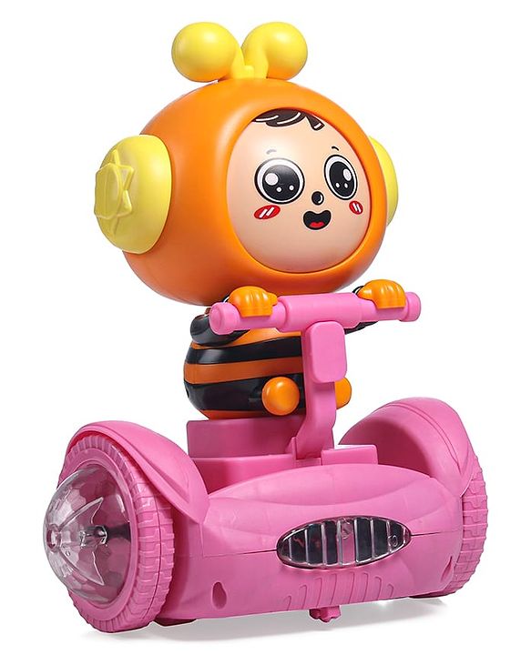 Babyhug Premium Balancing Car Toy with Interactive Revolving Cute Car with 4 Different Expressions| Colorful Led Lights & Music -Pink