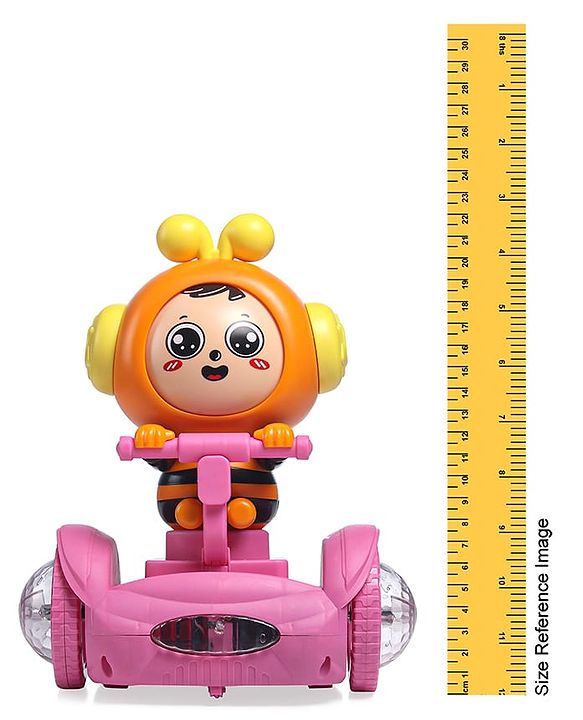 Babyhug Premium Balancing Car Toy with Interactive Revolving Cute Car with 4 Different Expressions| Colorful Led Lights & Music -Pink