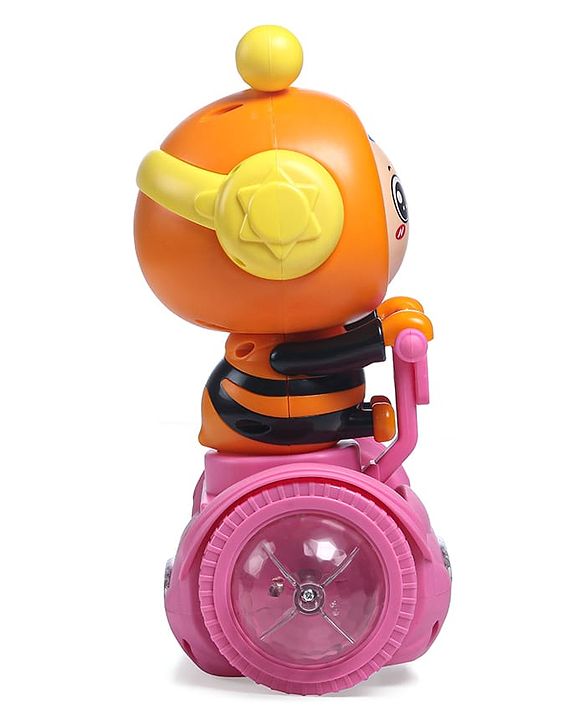 Babyhug Premium Balancing Car Toy with Interactive Revolving Cute Car with 4 Different Expressions| Colorful Led Lights & Music -Pink