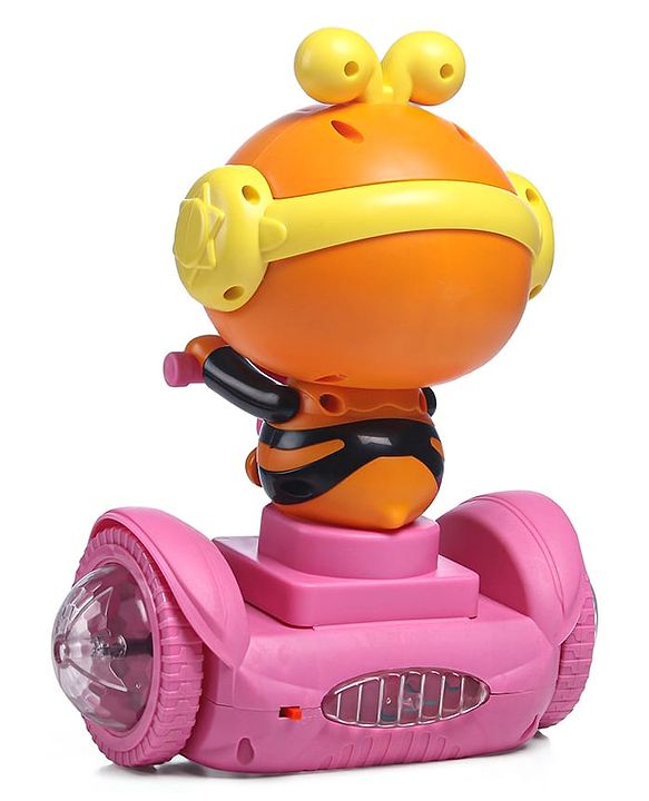 Babyhug Premium Balancing Car Toy with Interactive Revolving Cute Car with 4 Different Expressions| Colorful Led Lights & Music -Pink