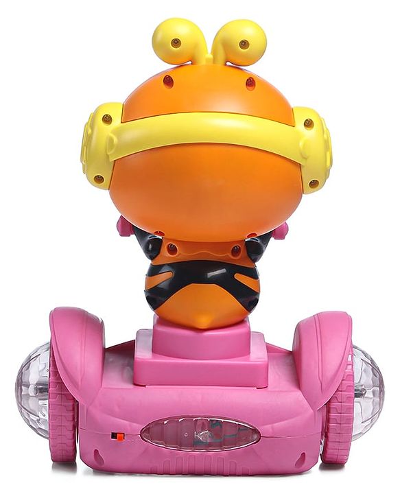 Babyhug Premium Balancing Car Toy with Interactive Revolving Cute Car with 4 Different Expressions| Colorful Led Lights & Music -Pink