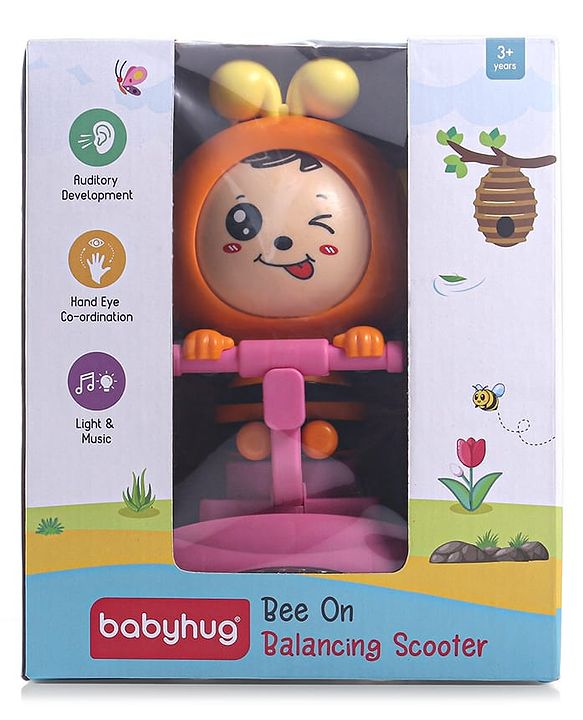 Babyhug Premium Balancing Car Toy with Interactive Revolving Cute Car with 4 Different Expressions| Colorful Led Lights & Music -Pink